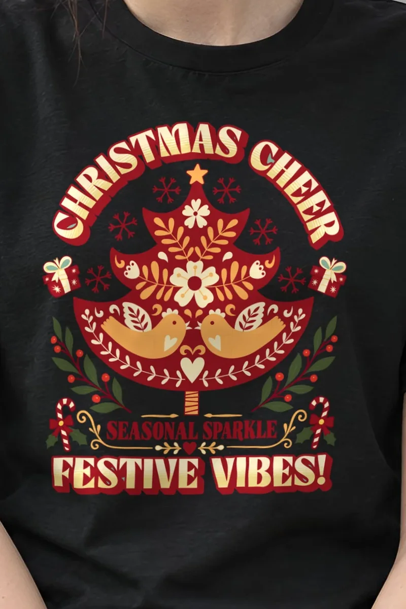 "Festive Folk Tree" Heavyweight Unisex Crewneck T-shirt