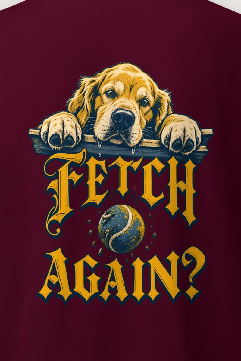 "Fetch Again? Golden Retriever" Heavyweight Unisex Crewneck T-shirt - the graphic up close