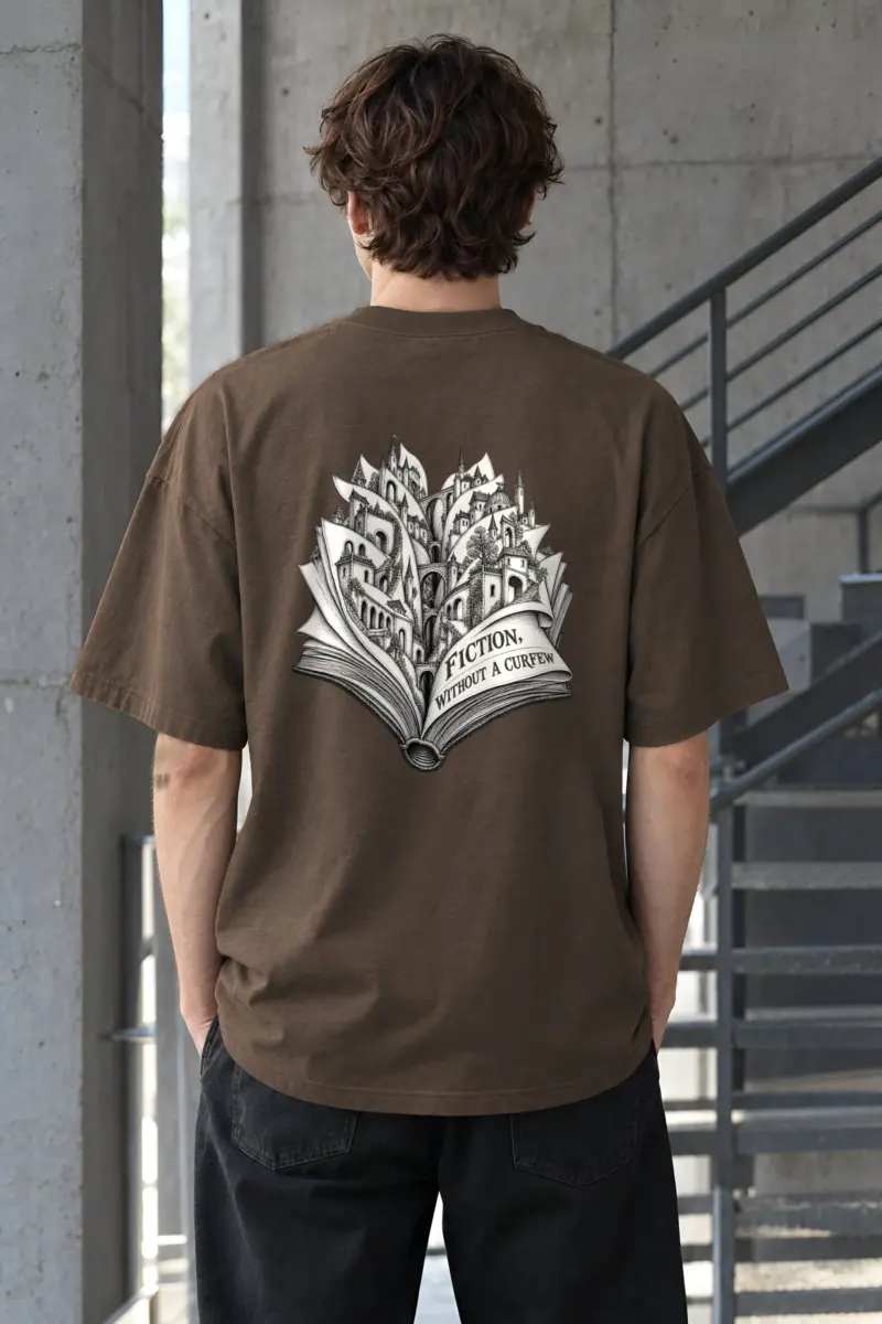“Fiction, Without a Curfew” Men’s Oversized Heavyweight Crewneck T-Shirt