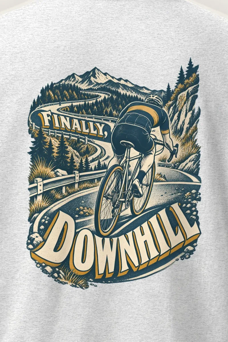 "Finally, Downhill" Heavyweight Unisex Crewneck T-shirt - the graphic up close