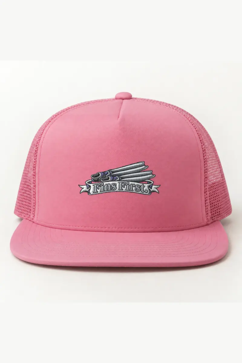 "Fins First" 5 Panel Trucker Cap · Embroidered