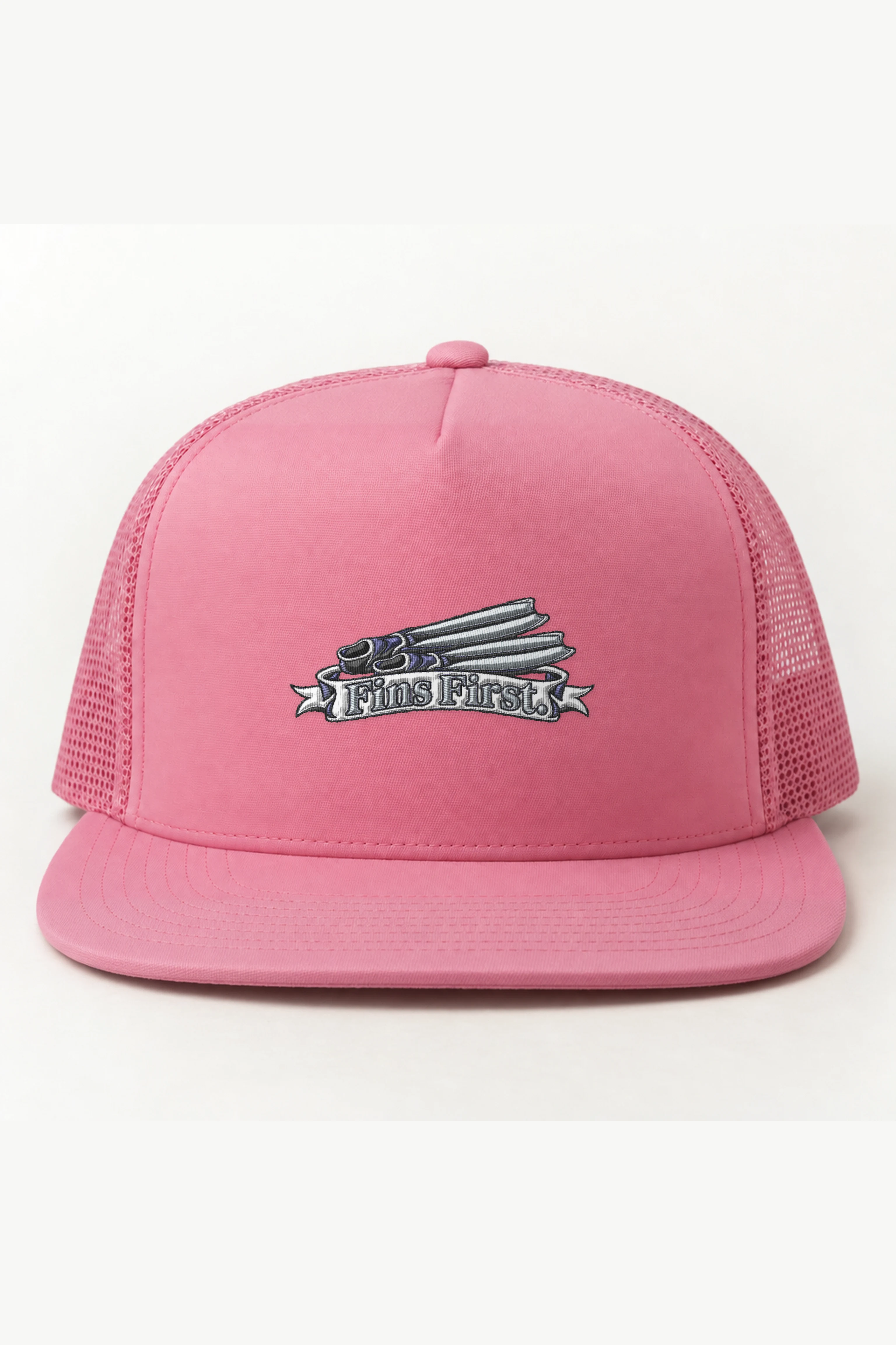 "Fins First" 5 Panel Trucker Cap · Embroidered