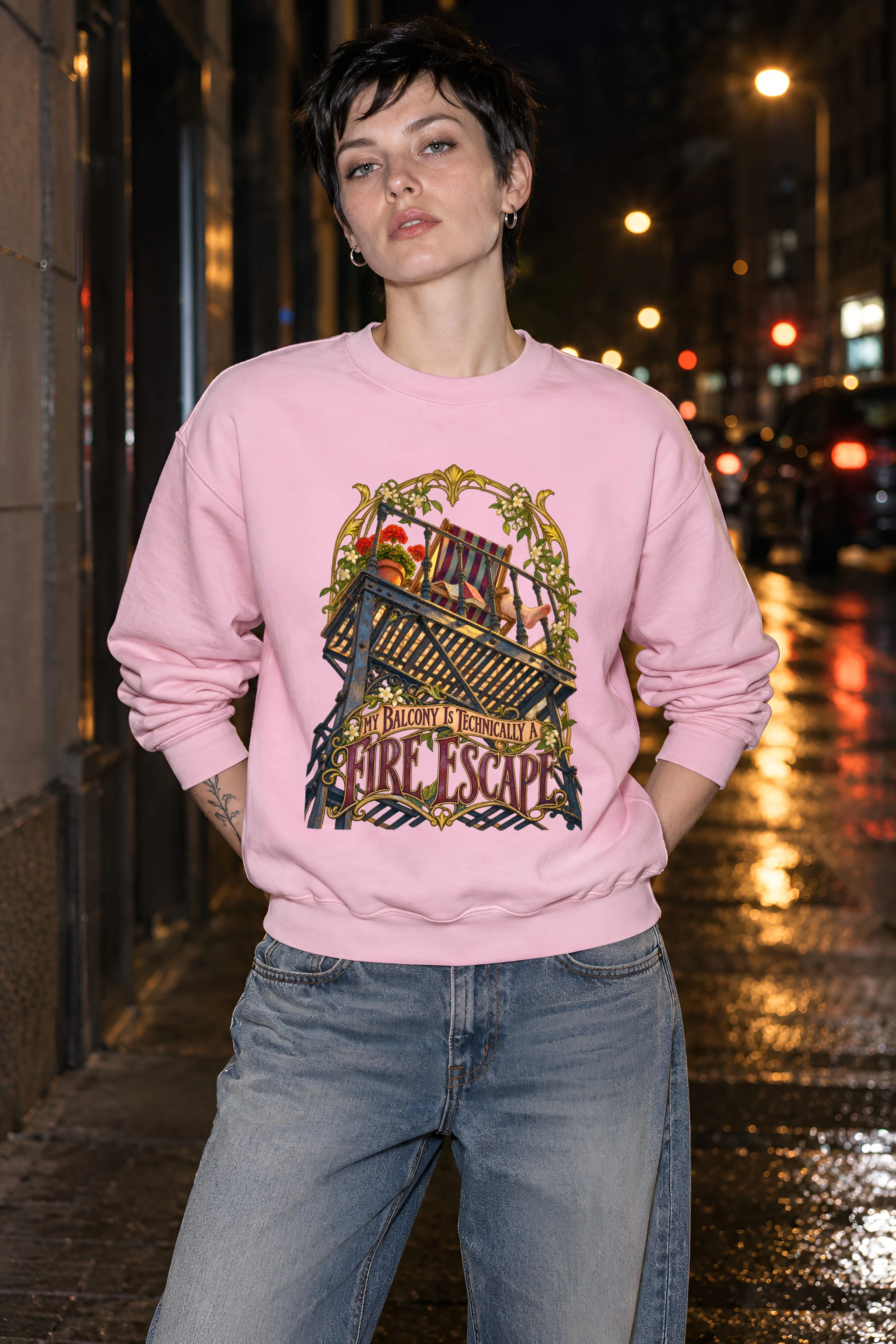"Fire Escape Balcony" Heavy Blend Unisex Crewneck Sweatshirt