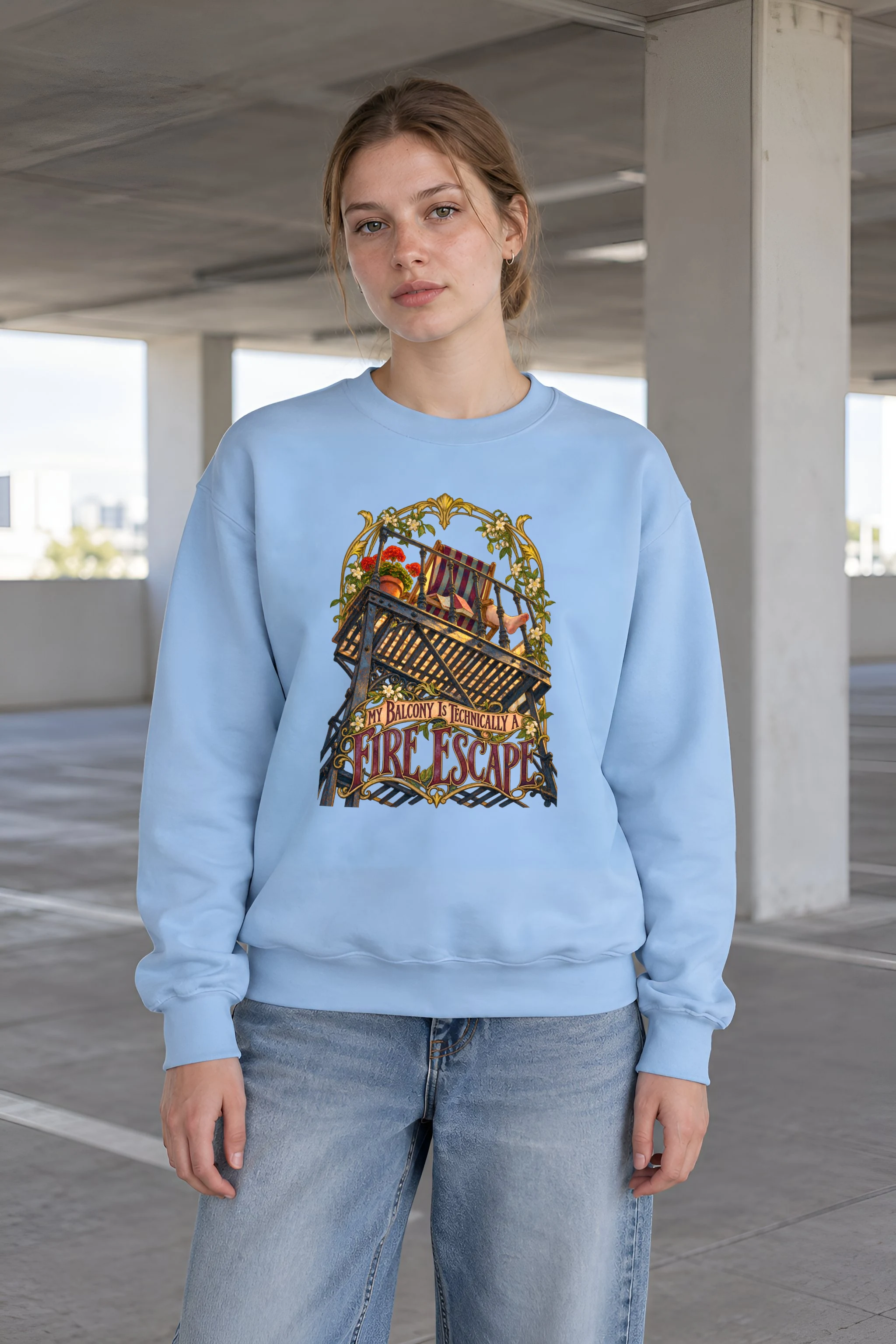 "Fire Escape Balcony" Heavy Blend Unisex Crewneck Sweatshirt
