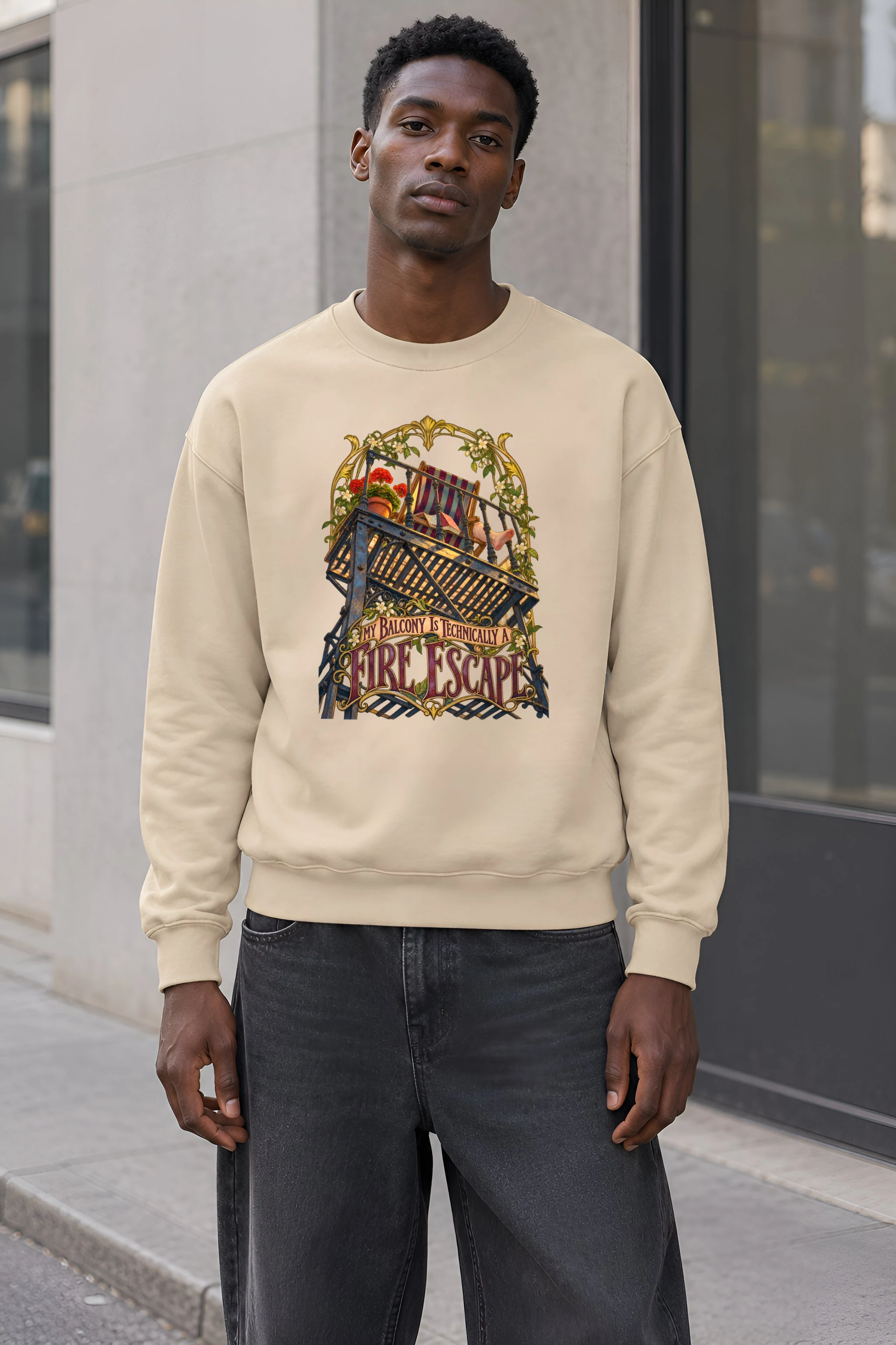 "Fire Escape Balcony" Heavy Blend Unisex Crewneck Sweatshirt