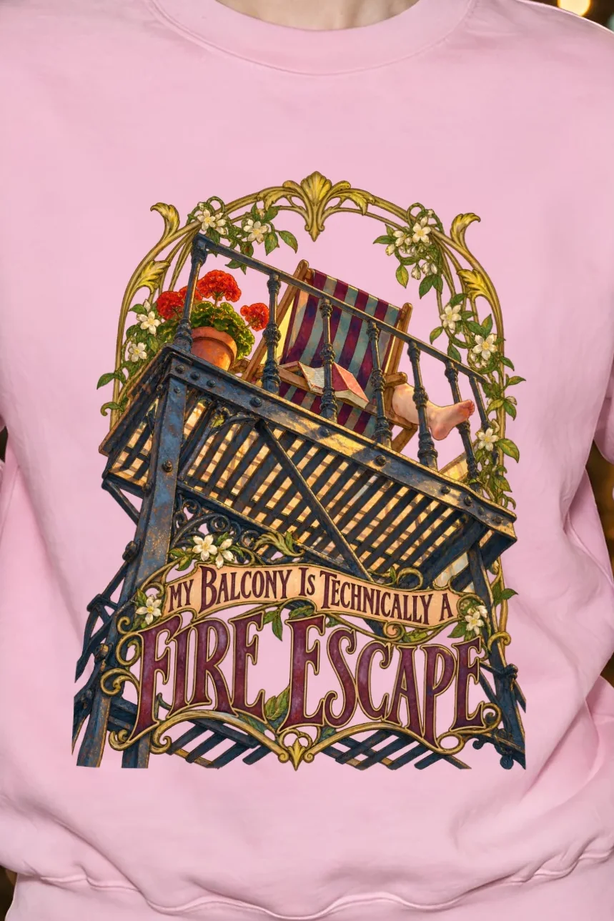 "Fire Escape Balcony" Heavy Blend Unisex Crewneck Sweatshirt - the graphic up close