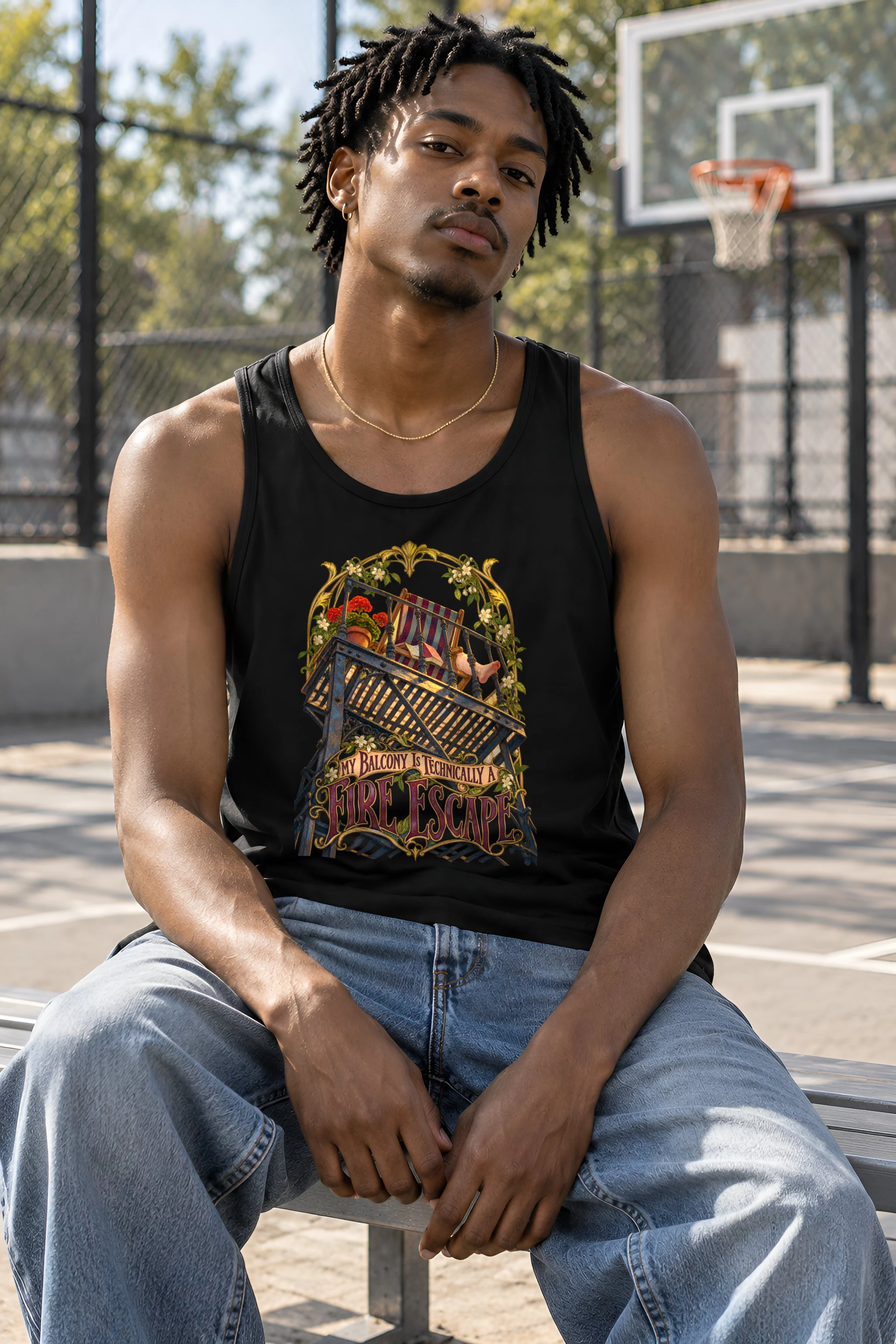 "Fire Escape Balcony" Unisex Jersey Tank
