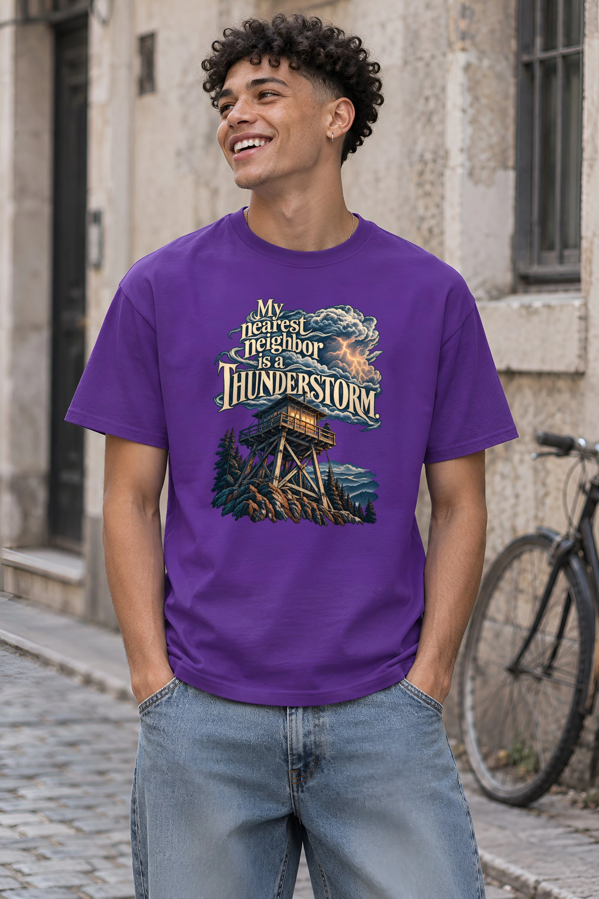 "Fire Lookout Thunderstorm" Heavyweight Unisex Crewneck T-shirt