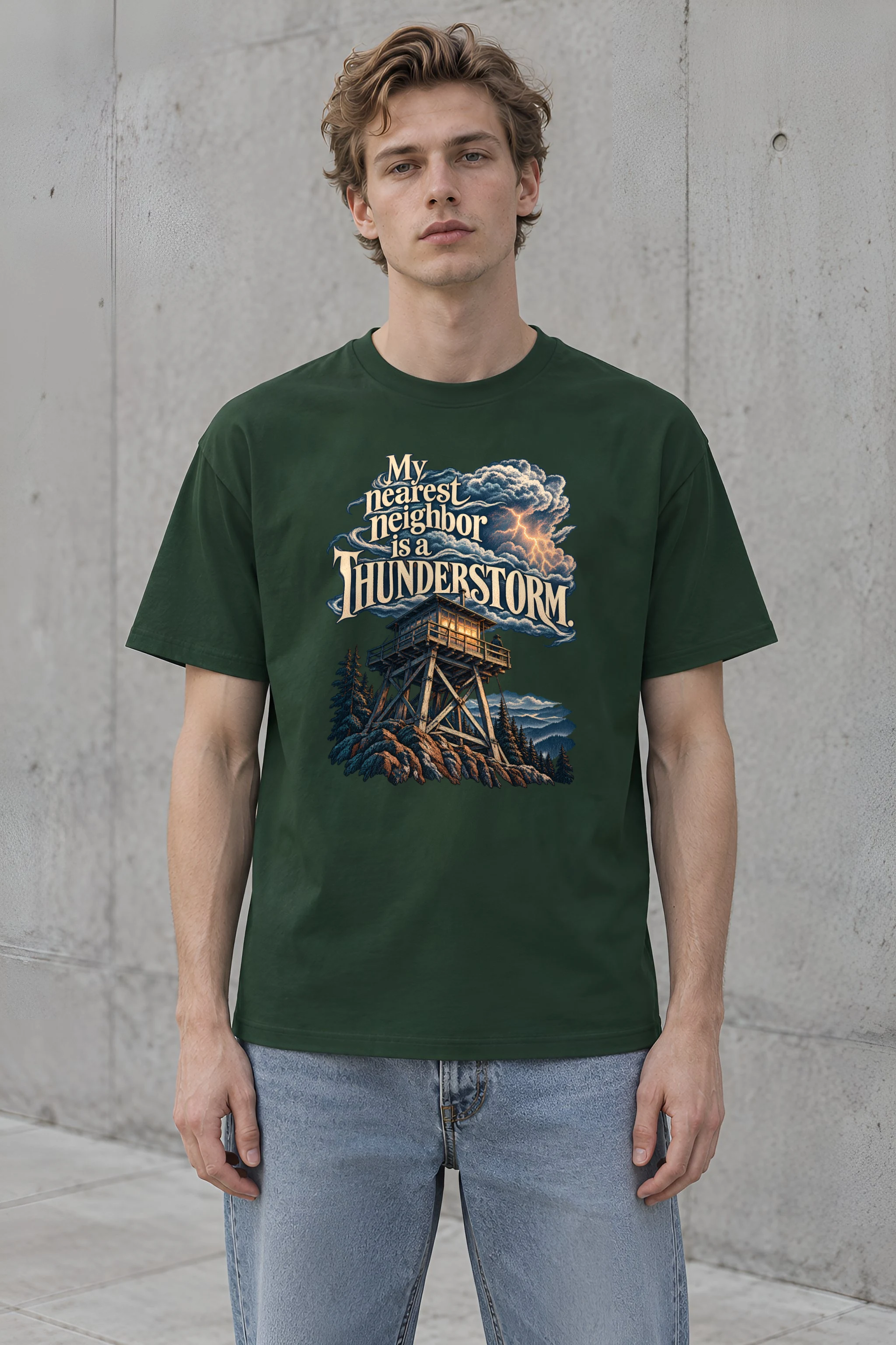 "Fire Lookout Thunderstorm" Heavyweight Unisex Crewneck T-shirt