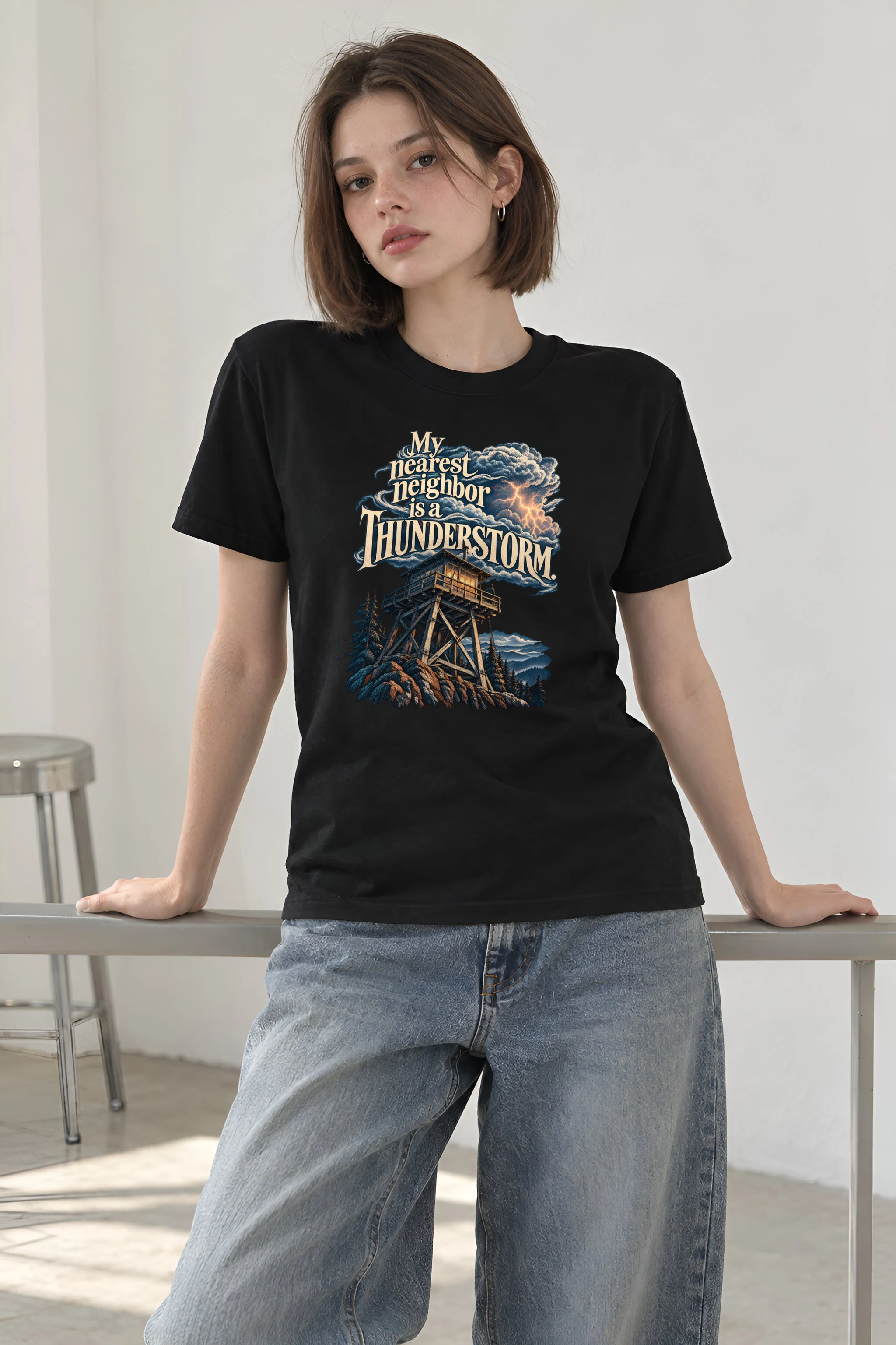 "Fire Lookout Thunderstorm" Heavyweight Unisex Crewneck T-shirt