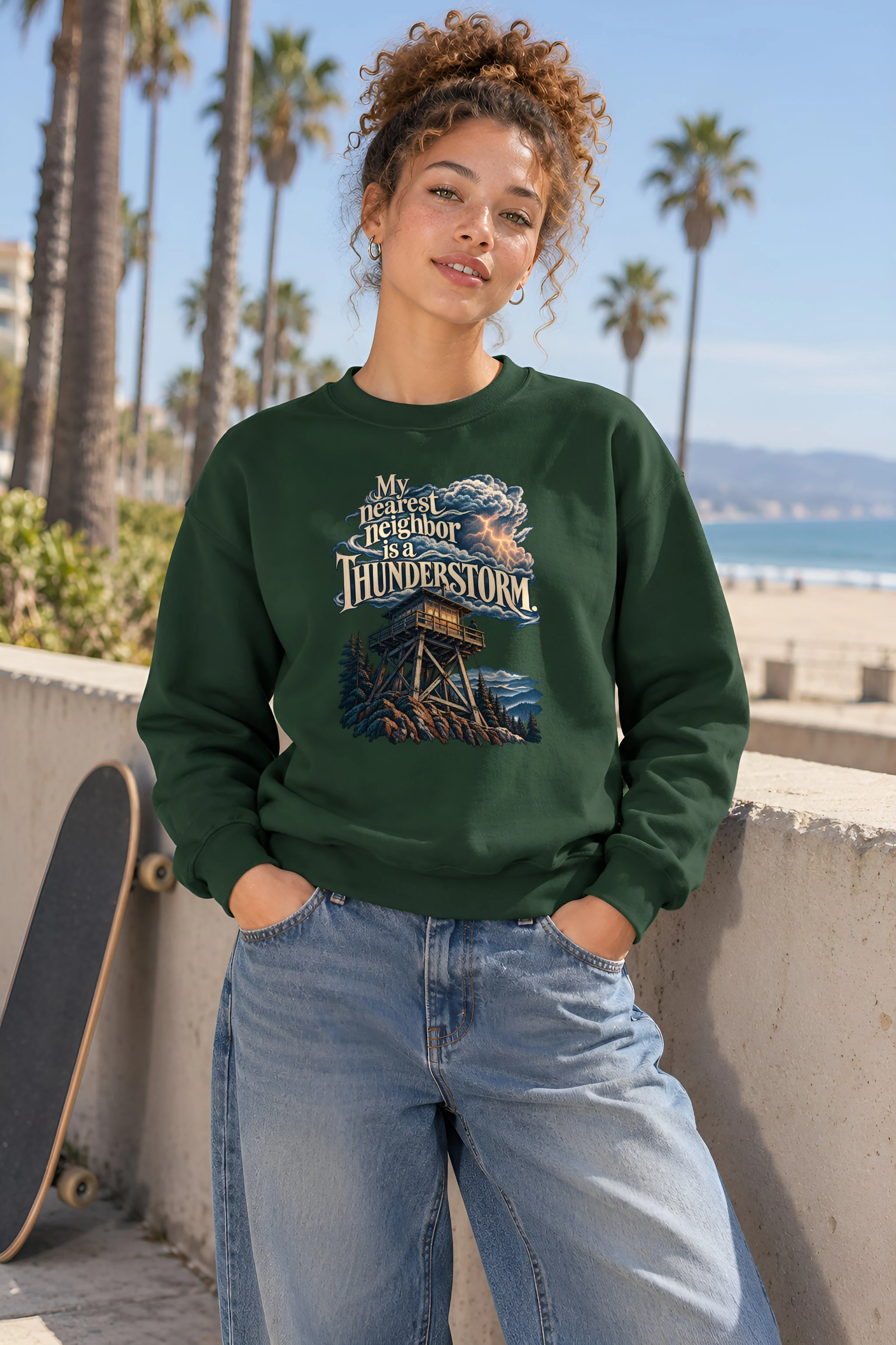 "Fire Lookout Thunderstorm" Unisex Crewneck Sweatshirt