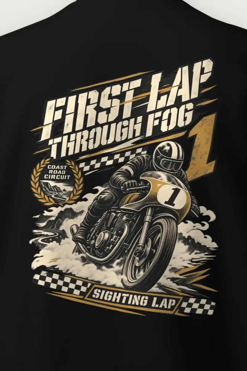 "First Lap Through Fog" Heavy Blend Unisex Crewneck Sweatshirt - the graphic up close