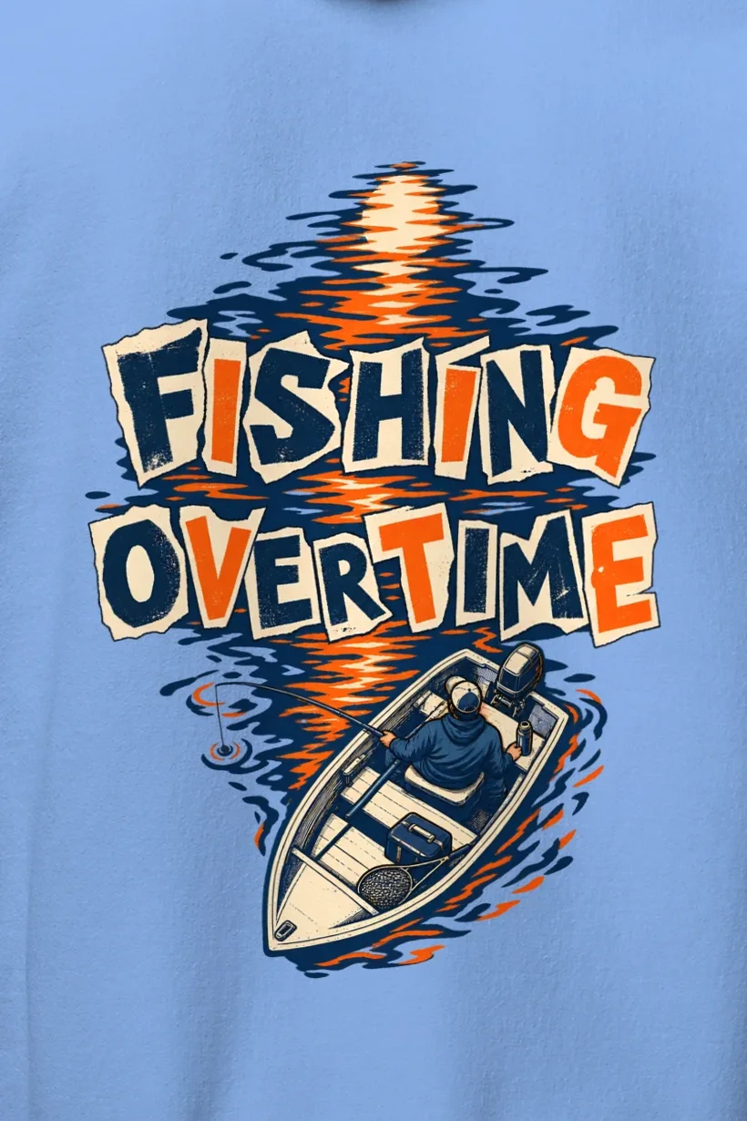 "Fishing Overtime" Heavy Blend Unisex Pullover Hoodie - the graphic up close