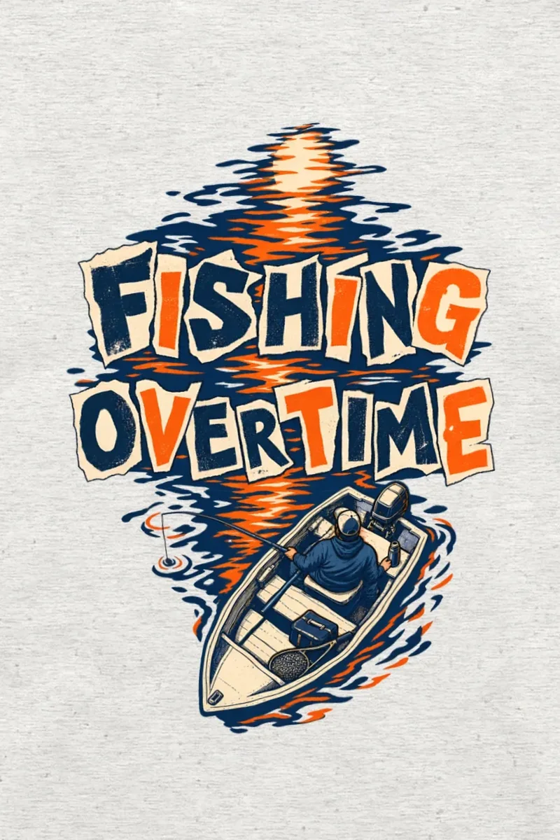 "Fishing Overtime" Unisex Longsleeve T-shirt - the graphic up close