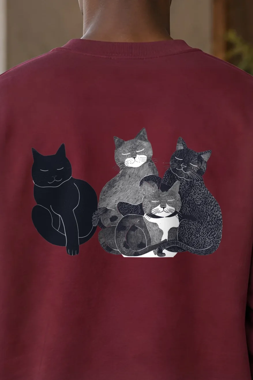 "Five Cat Gathering" 1 Crewneck Sweatshirt - the graphic up close