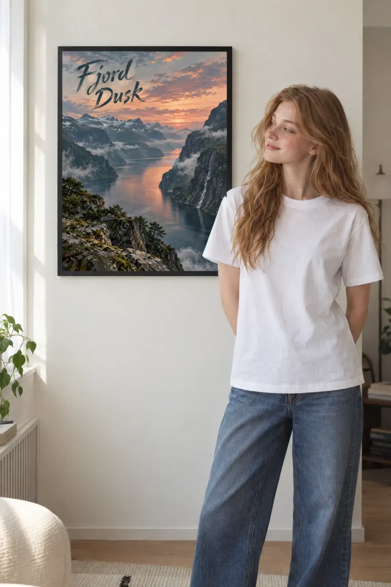 "Fjord Dusk" Premium Wooden Framed Poster