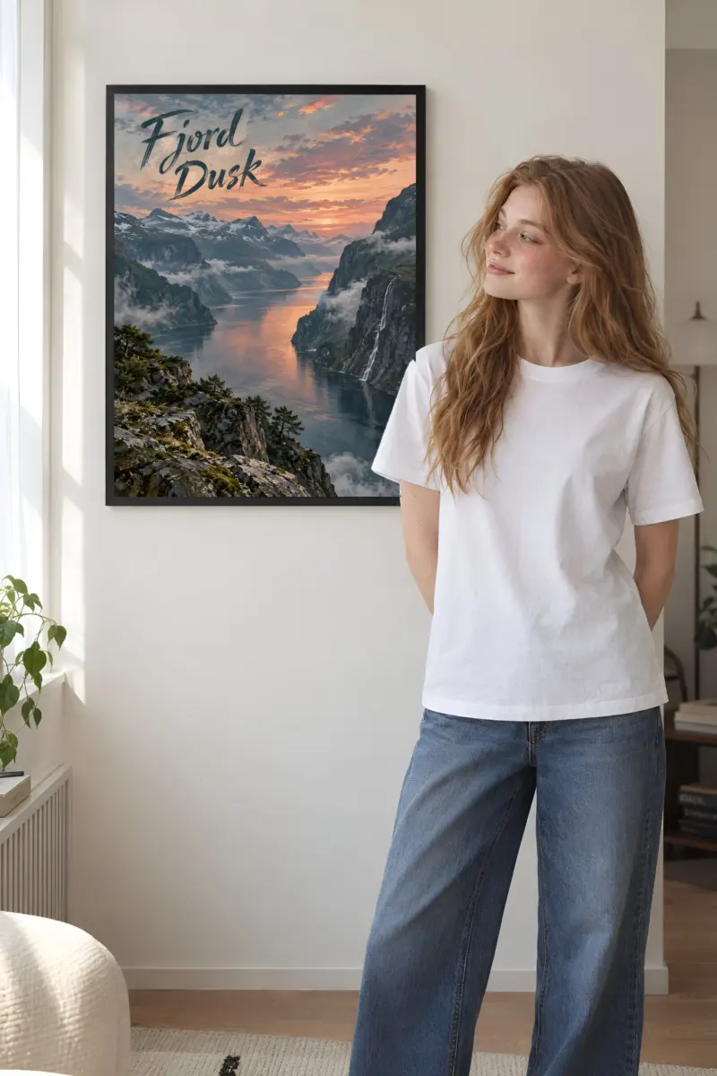 "Fjord Dusk" Premium Wooden Framed Poster