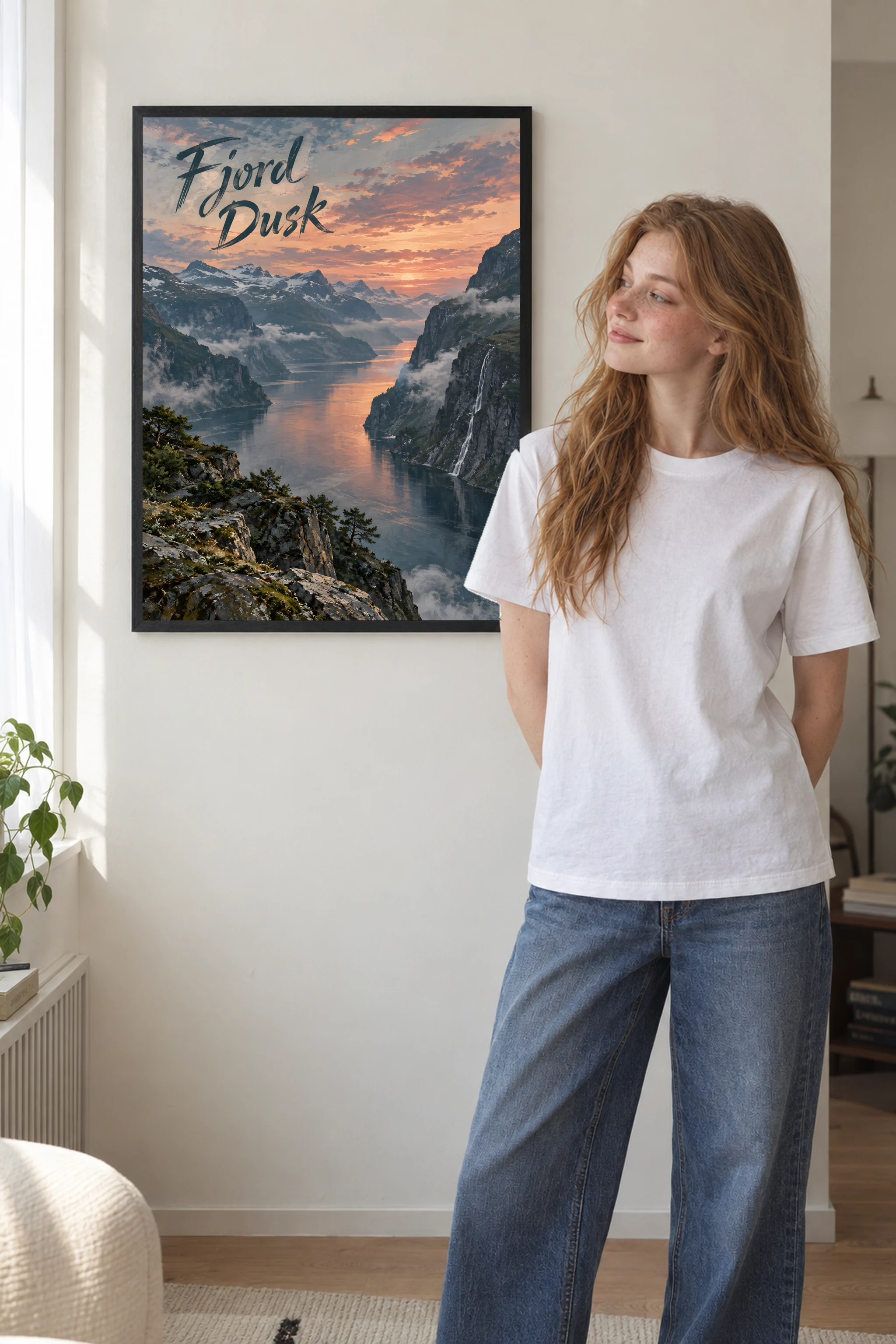 "Fjord Dusk" Premium Wooden Framed Poster