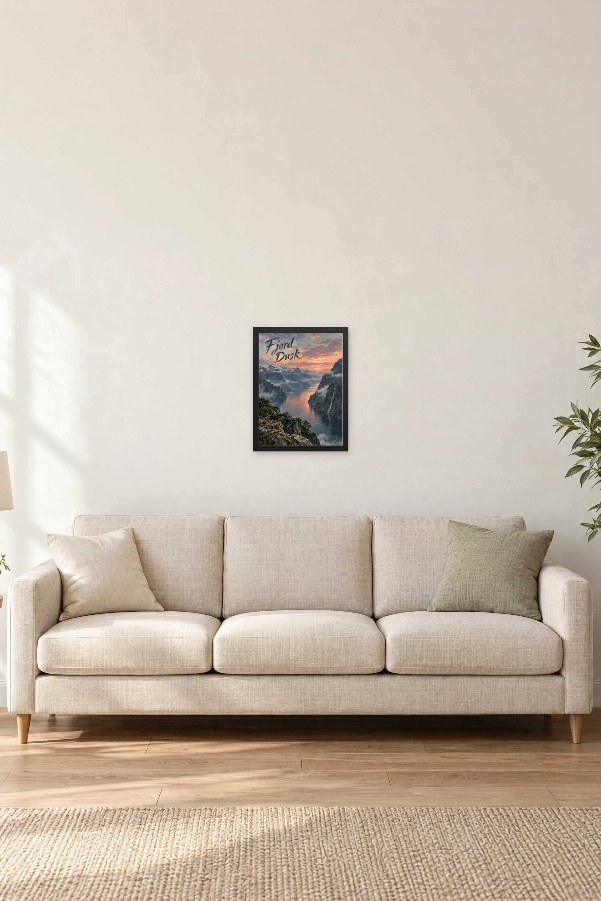 "Fjord Dusk" Premium Wooden Framed Poster — Black frame, 12 × 16 in
