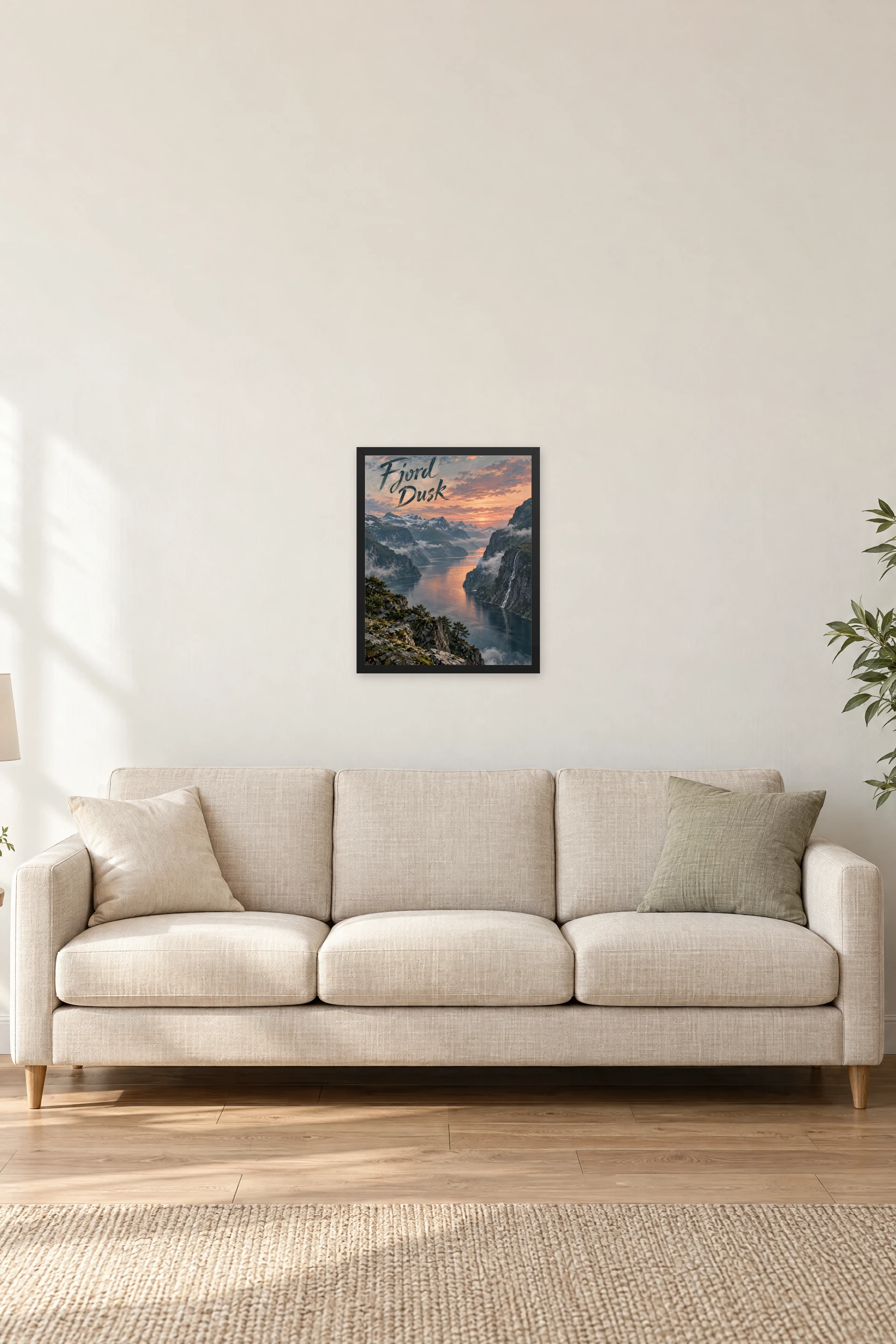 "Fjord Dusk" Premium Wooden Framed Poster — Black frame, 16 × 20 in