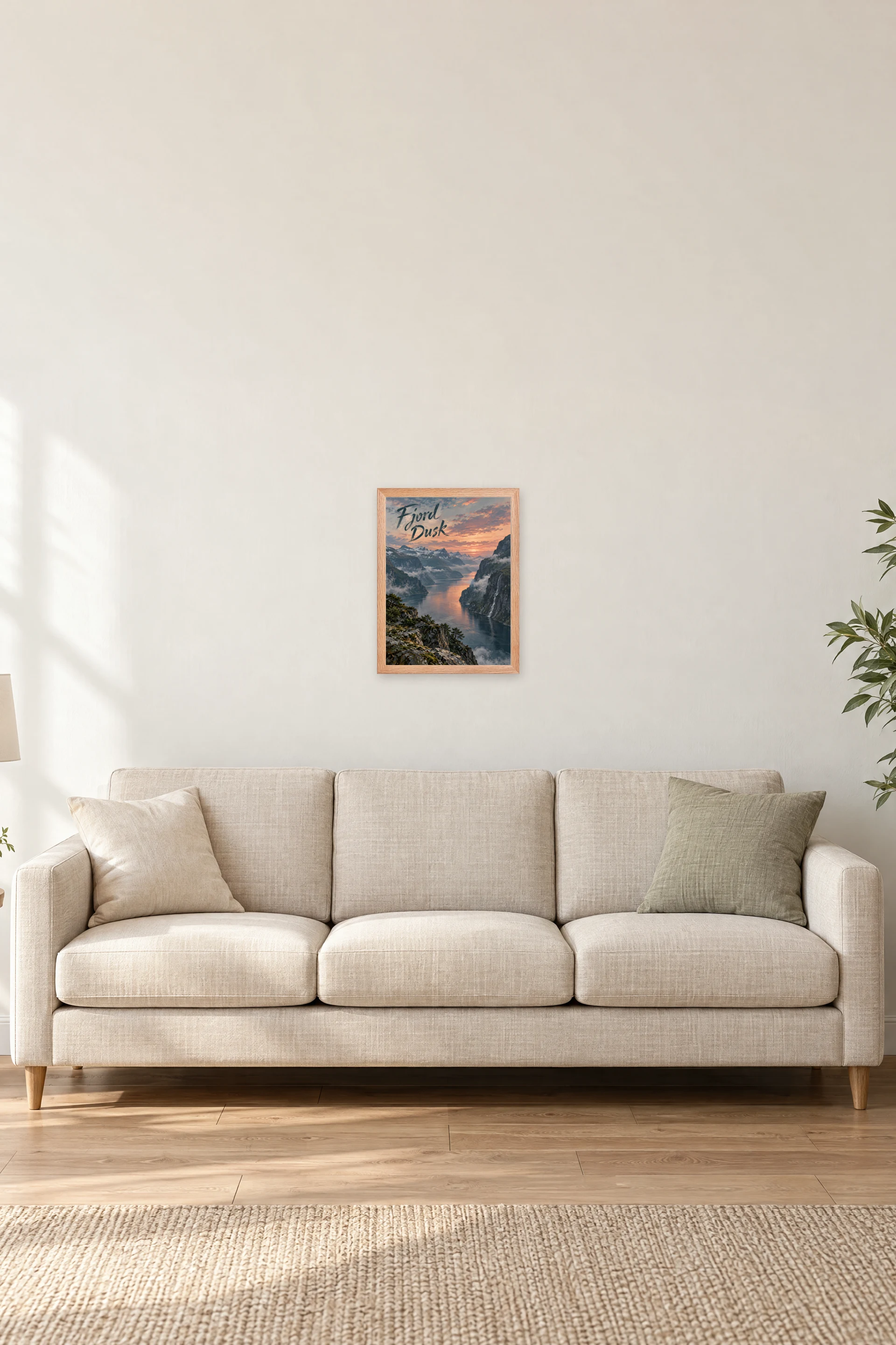 "Fjord Dusk" Premium Wooden Framed Poster — Natural Wood frame, 12 × 16 in