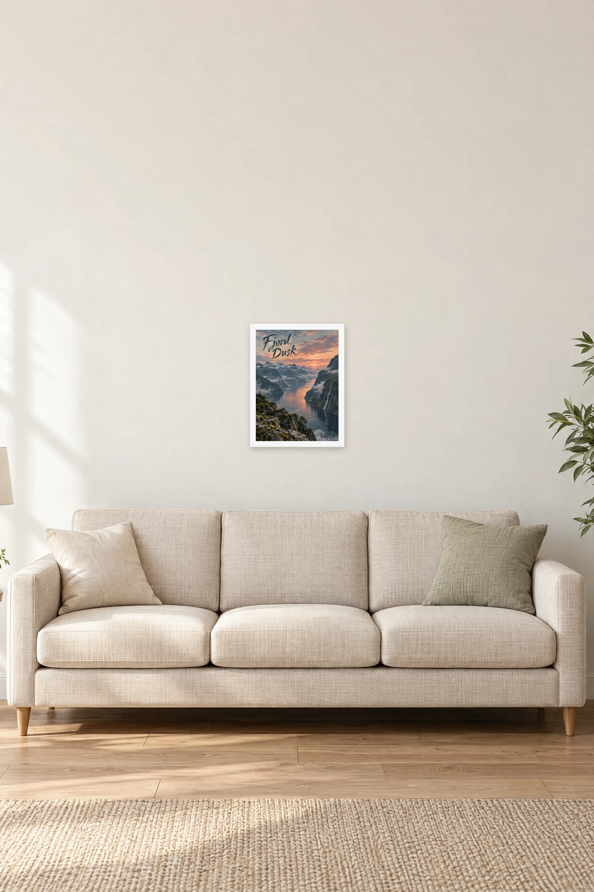 "Fjord Dusk" Premium Wooden Framed Poster — White frame, 12 × 16 in