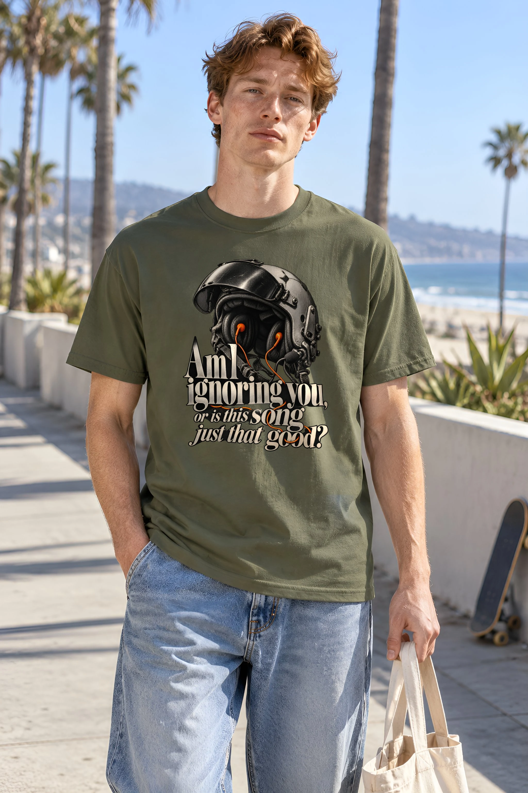 "Flight Helmet Earbuds" Heavyweight Unisex Crewneck T-shirt