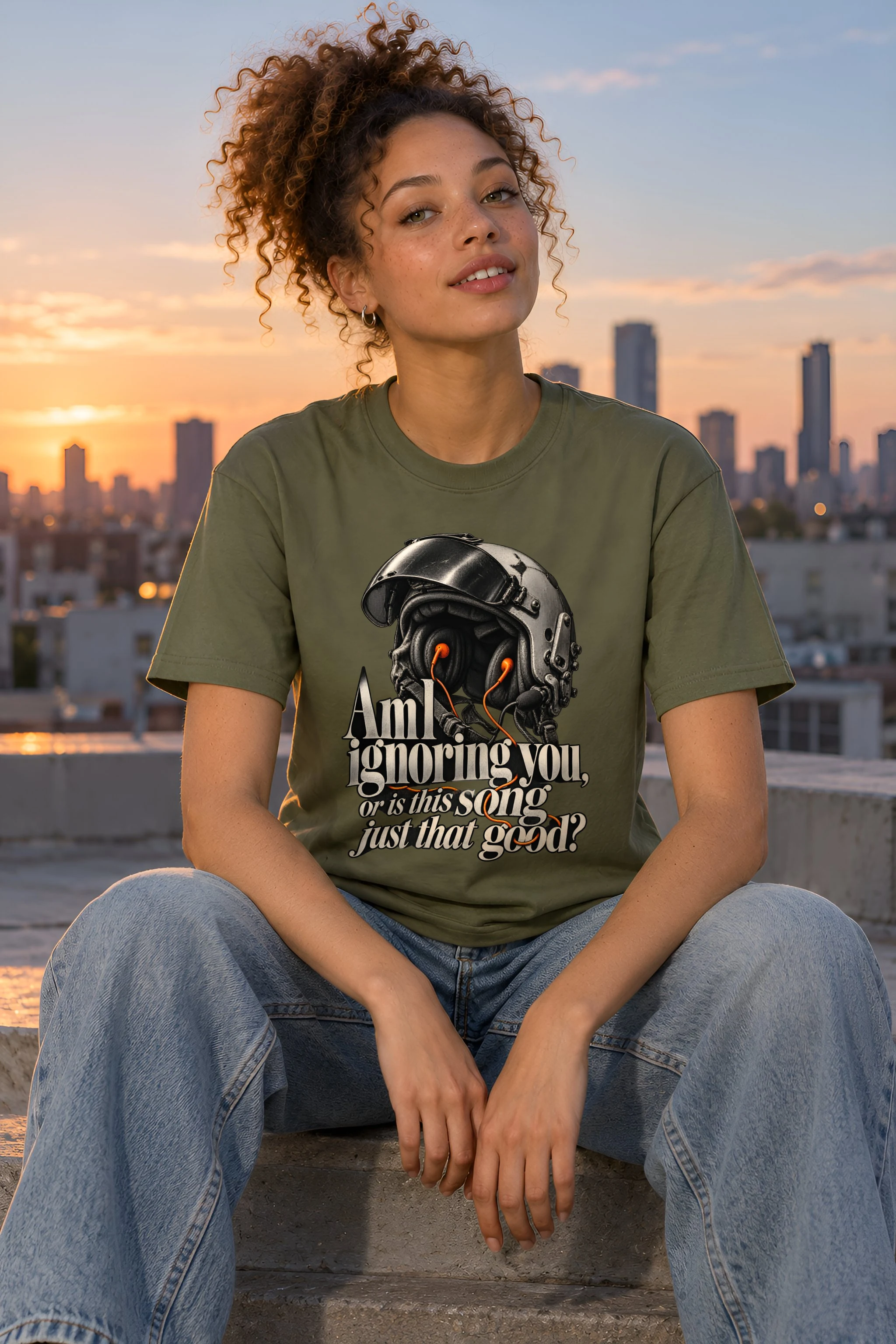 "Flight Helmet Earbuds" Heavyweight Unisex Crewneck T-shirt