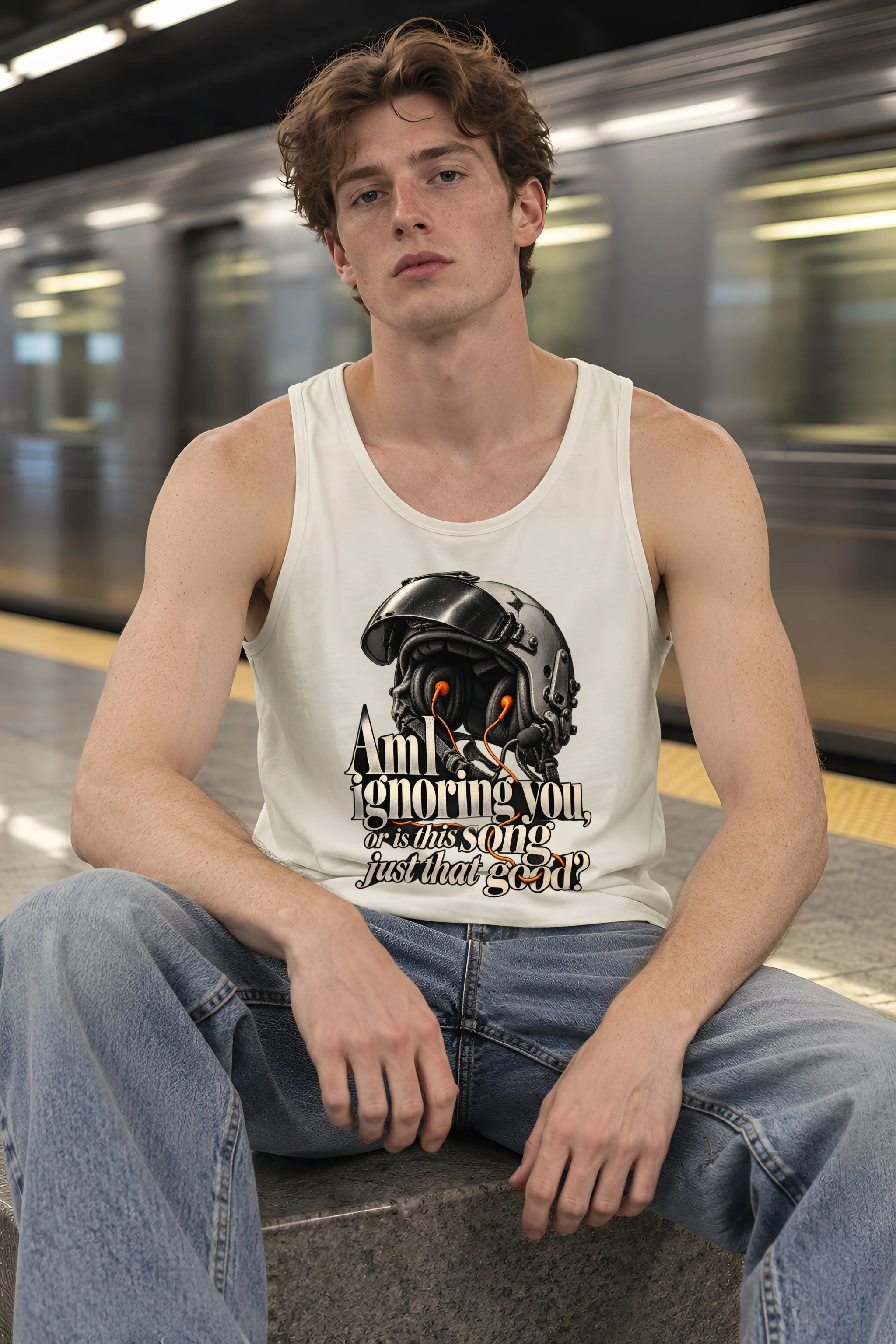 "Flight Helmet Earbuds" Unisex Jersey Tank