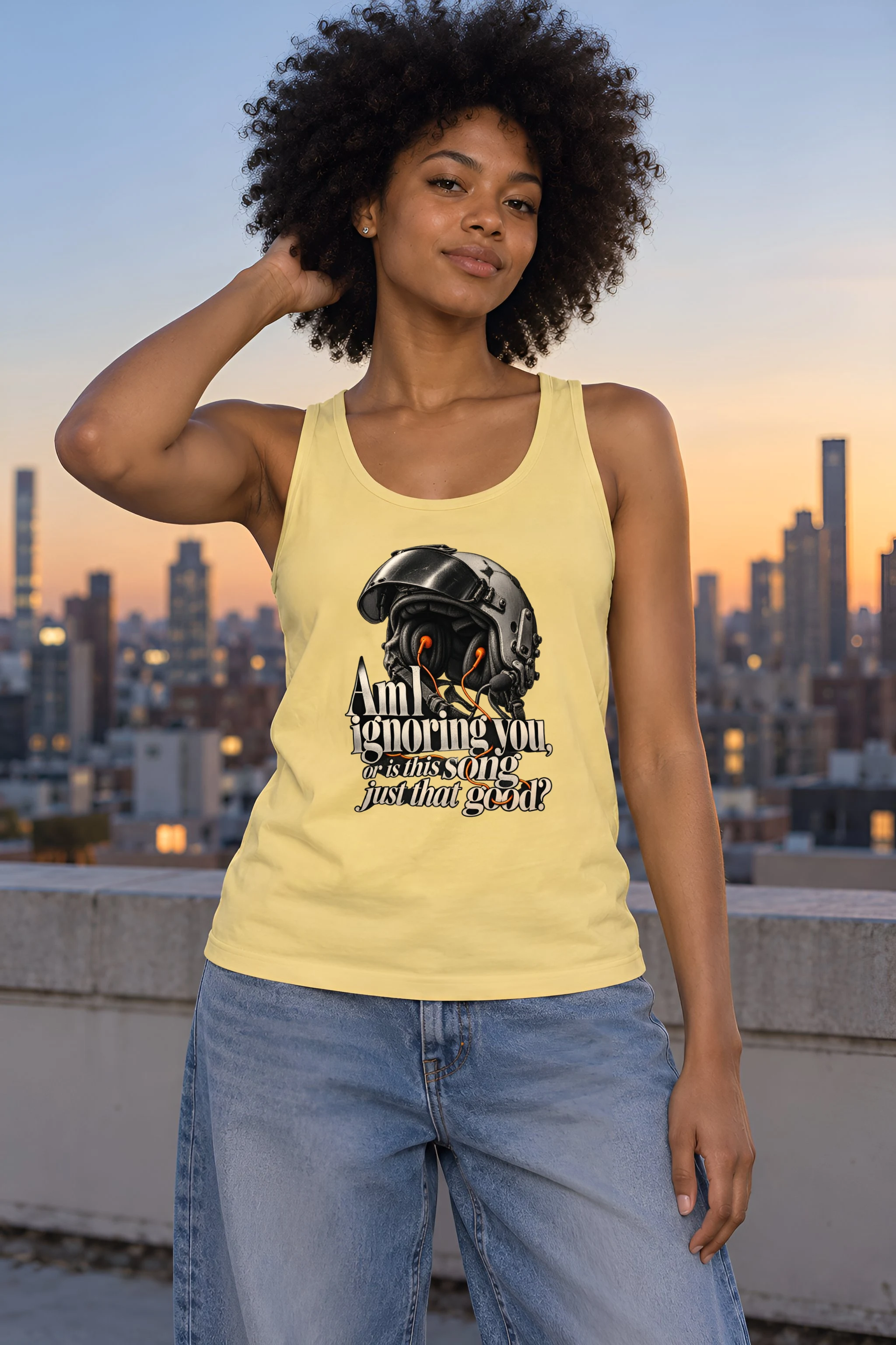 "Flight Helmet Earbuds" Unisex Jersey Tank