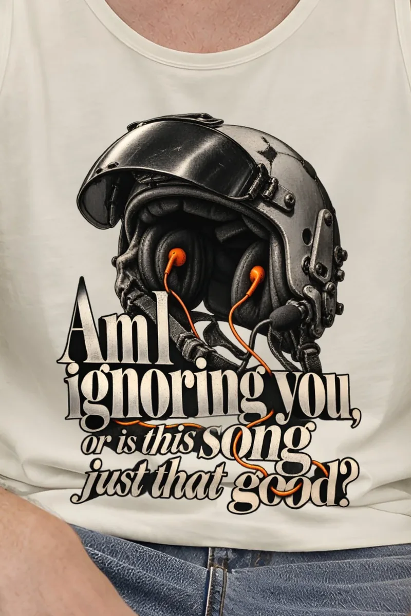 "Flight Helmet Earbuds" Unisex Jersey Tank - the graphic up close
