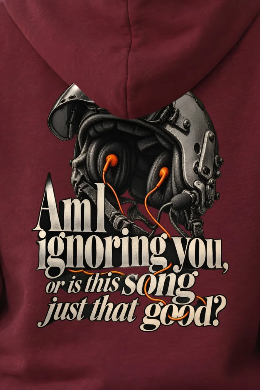 "Flight Helmet Earbuds" Unisex Pullover Hoodie - the graphic up close