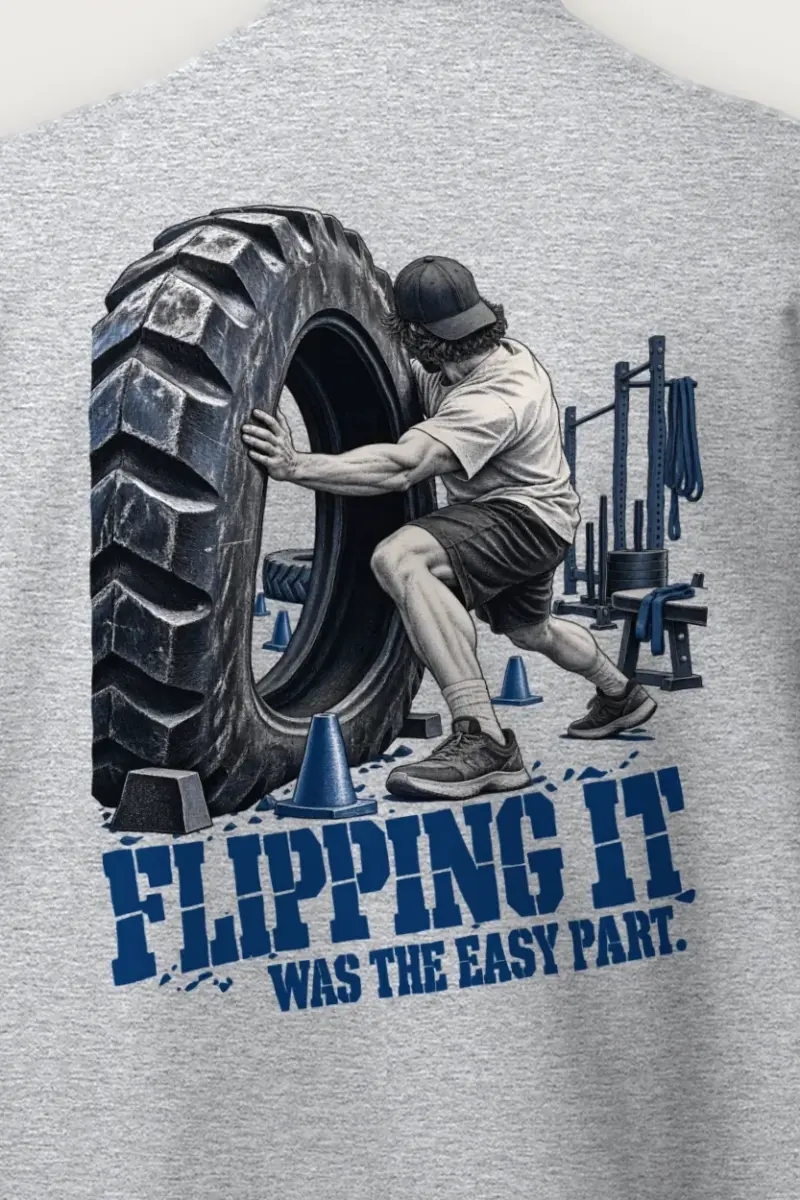"Flipping It Was the Easy Part" Heavy Blend Unisex Crewneck Sweatshirt - the graphic up close