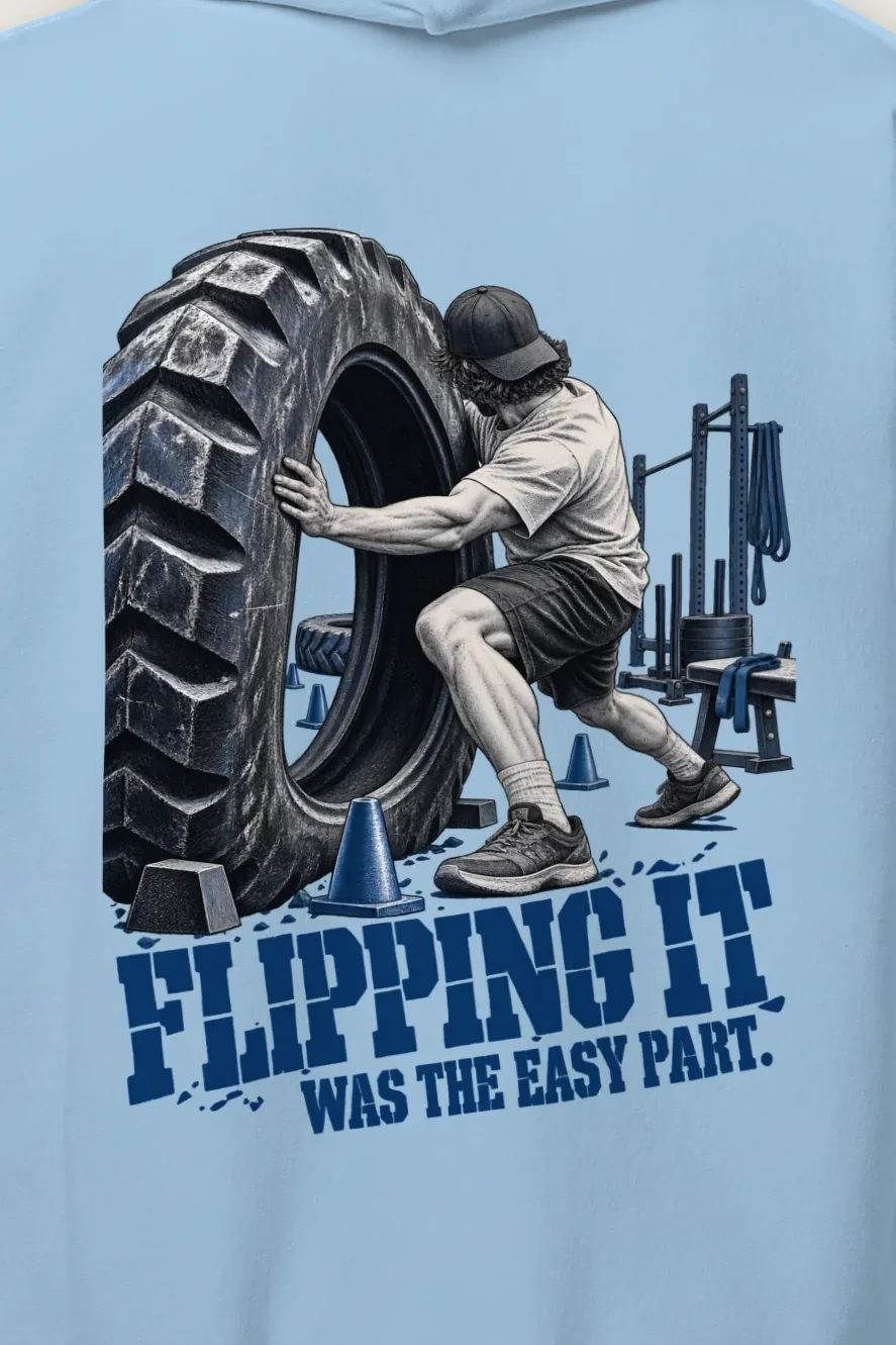 "Flipping It Was the Easy Part" Heavy Blend Unisex Pullover Hoodie - the graphic up close
