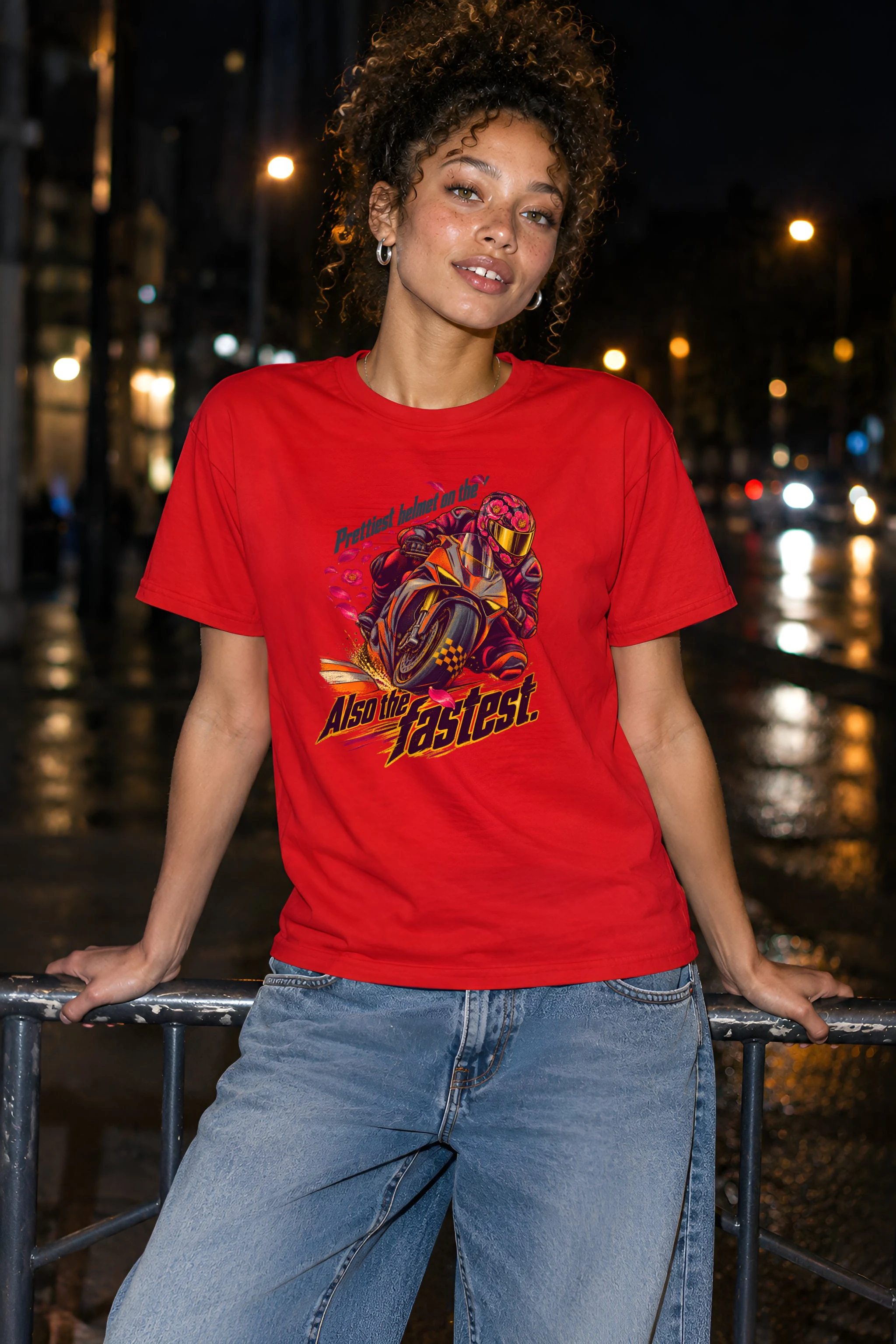 "Floral Motorcycle Racer" Heavyweight Unisex Crewneck T-shirt