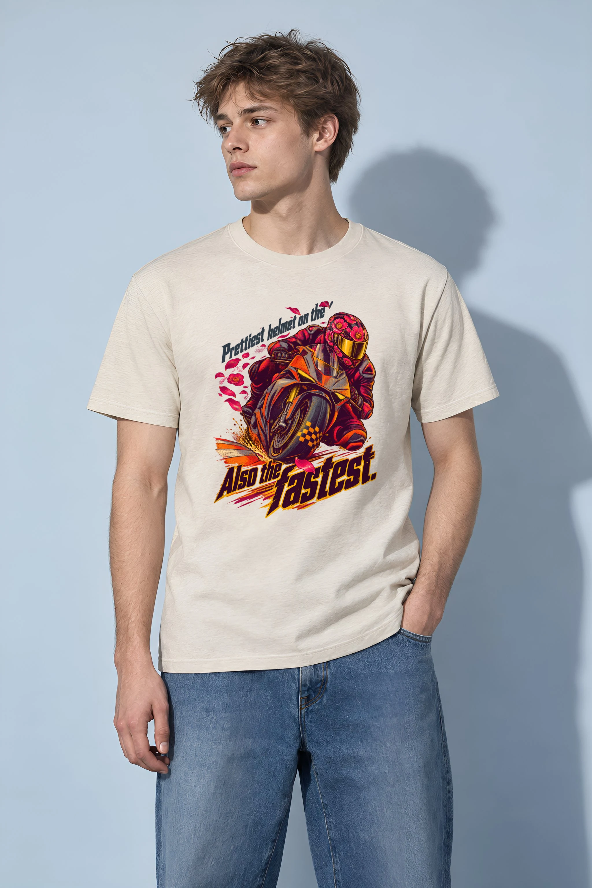 "Floral Motorcycle Racer" Heavyweight Unisex Crewneck T-shirt