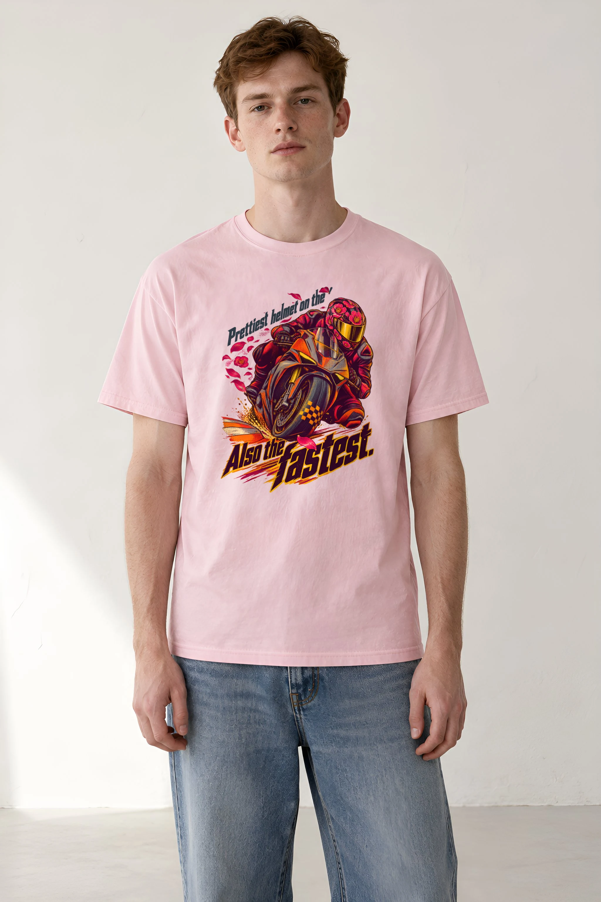 "Floral Motorcycle Racer" Heavyweight Unisex Crewneck T-shirt