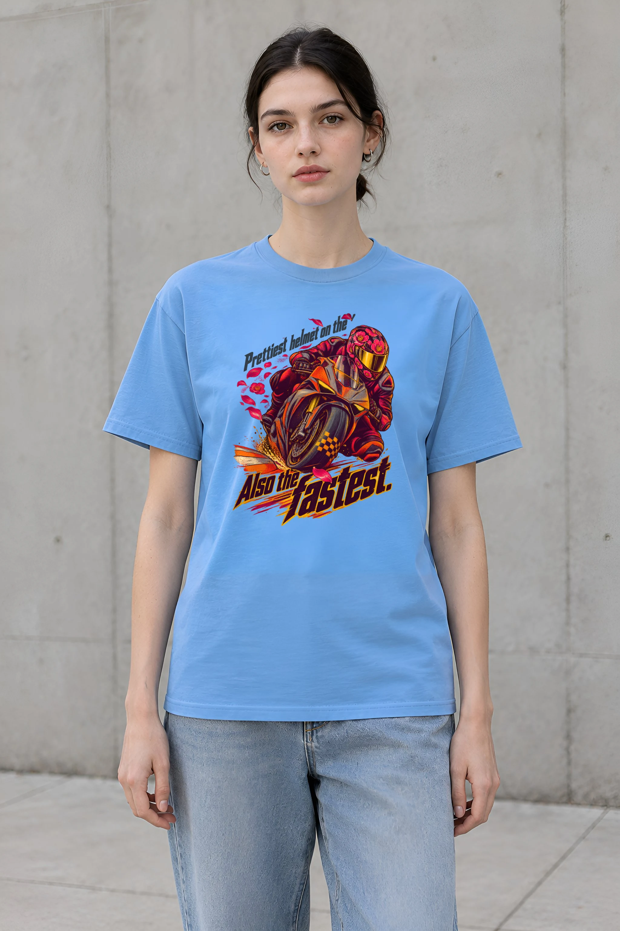 "Floral Motorcycle Racer" Heavyweight Unisex Crewneck T-shirt