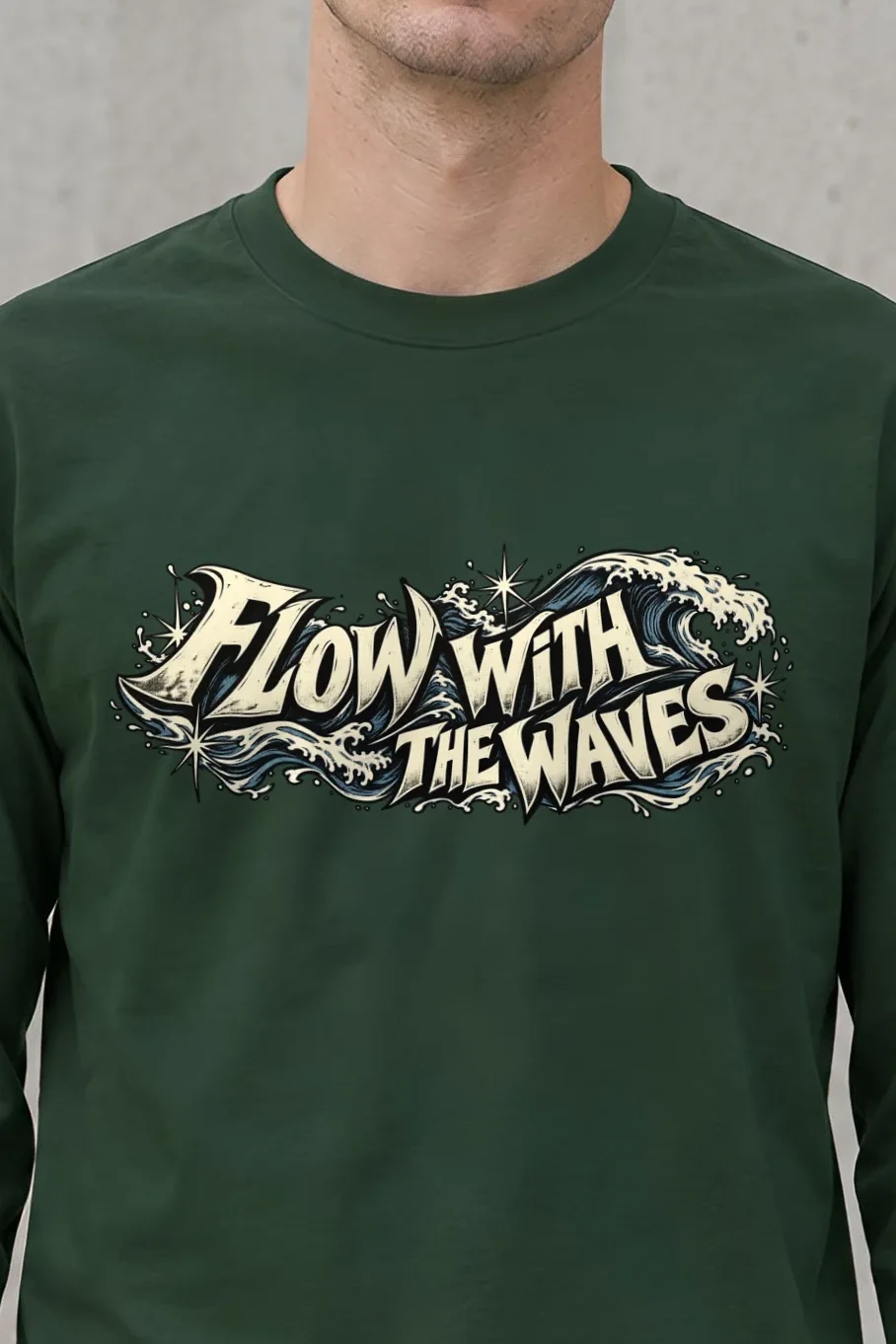 "Flow With The Waves" Unisex Longsleeve T-shirt - the graphic up close