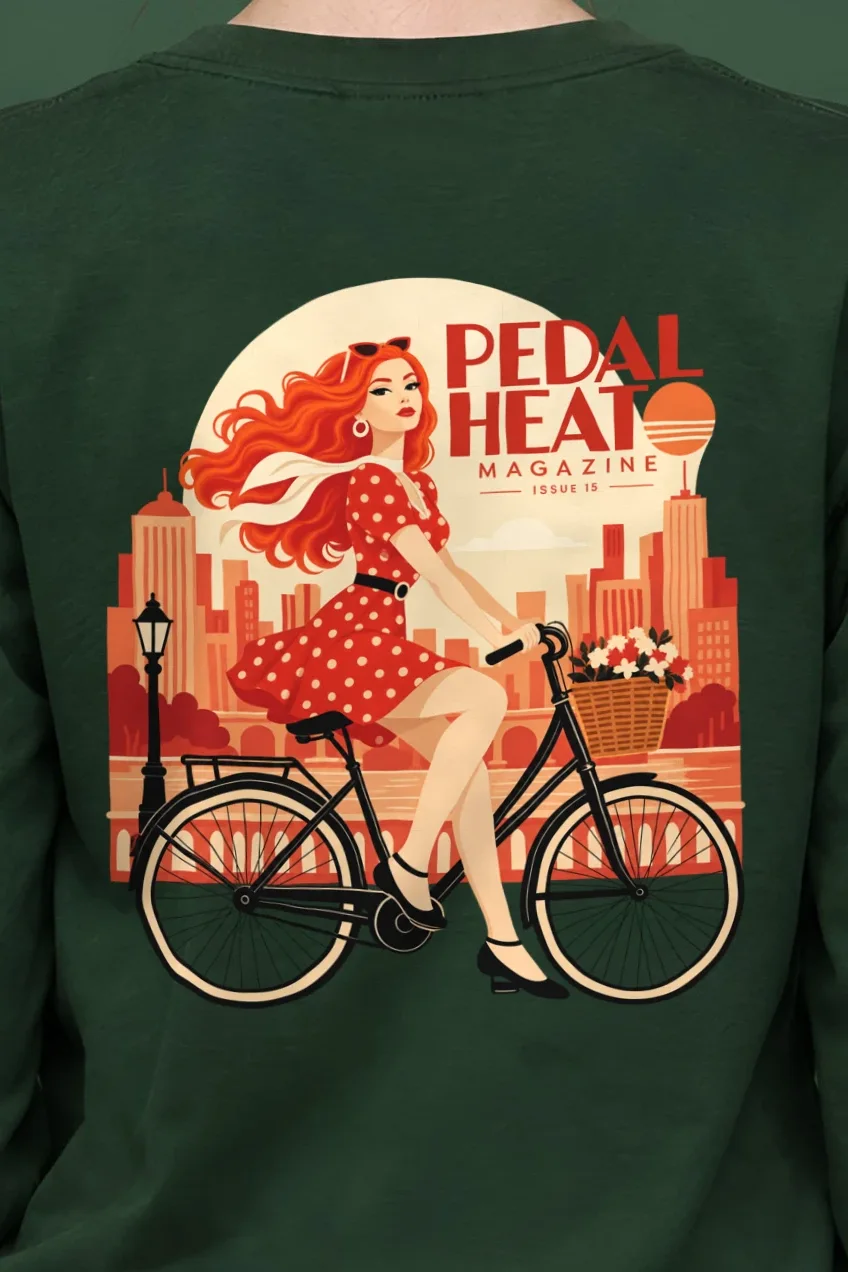 "Flower Basket Cyclist" Unisex Longsleeve T-shirt - the graphic up close