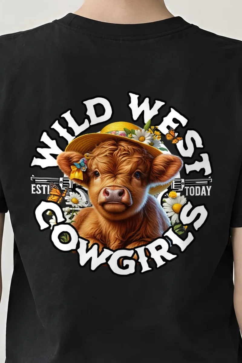 "Flower Hat Highland Calf" Heavyweight Unisex Crewneck T-shirt