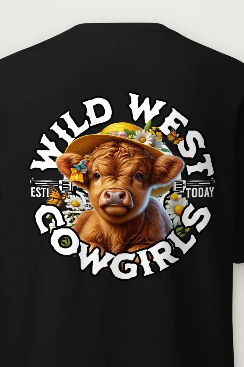 "Flower Hat Highland Calf" Heavyweight Unisex Crewneck T-shirt