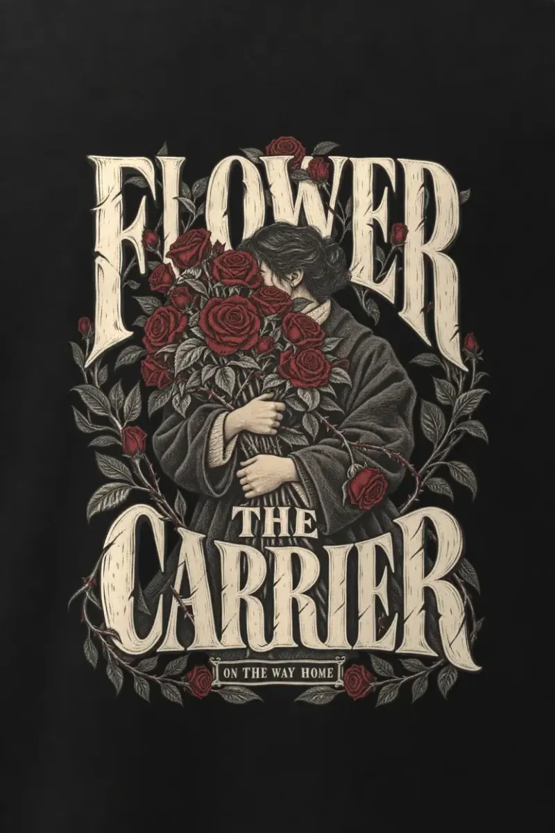 "Flower The Carrier" Men’s Oversized Heavyweight Crewneck T-Shirt - the graphic up close