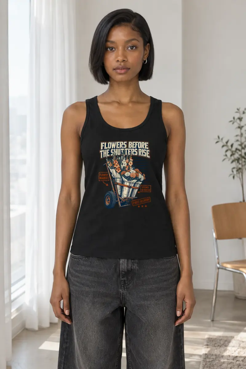 "Flowers Before the Shutters Rise" Unisex Jersey Tank