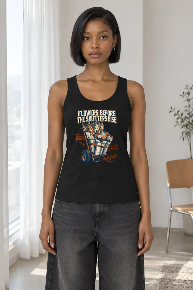 "Flowers Before the Shutters Rise" Unisex Jersey Tank