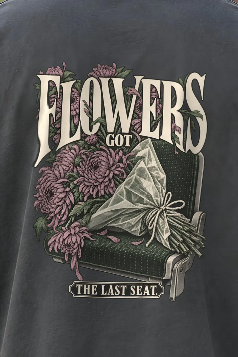 "Flowers Got The Last Seat" Men’s Oversized Heavyweight Crewneck T-Shirt - the graphic up close