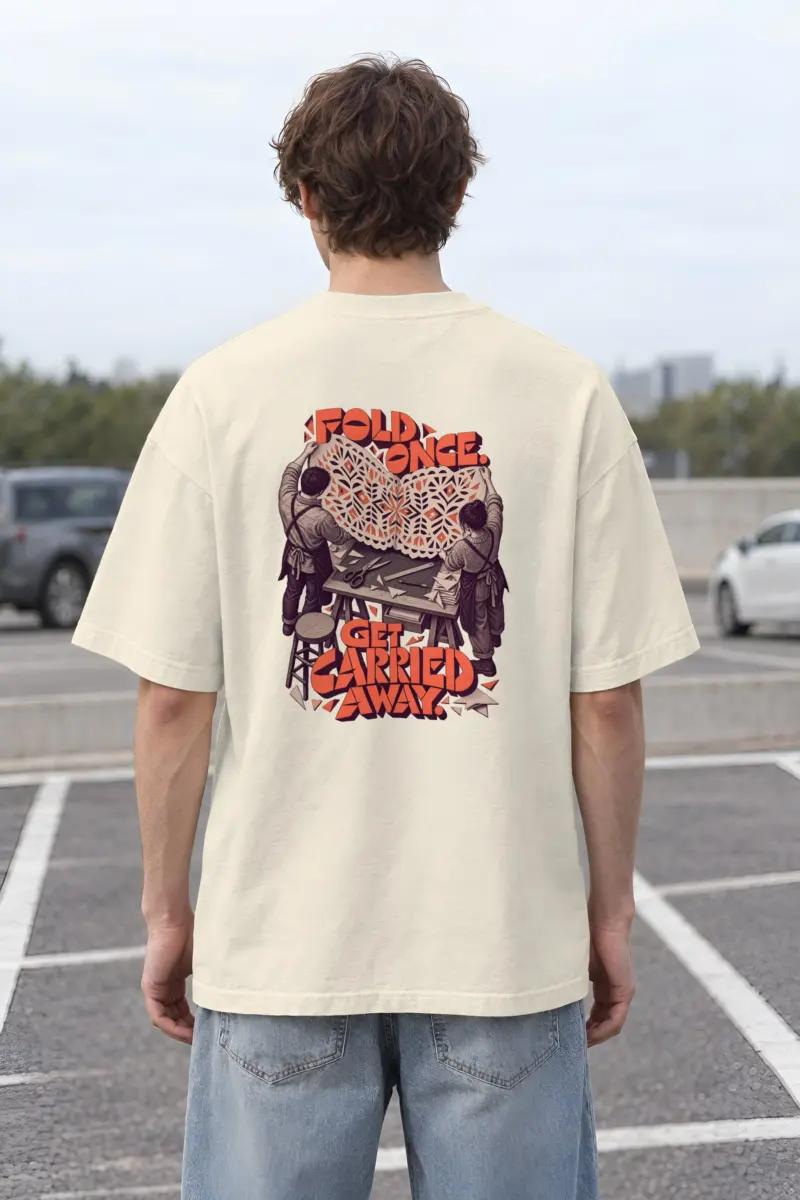 “Fold Once Get Carried Away” Men’s Oversized Heavyweight Crewneck T-Shirt