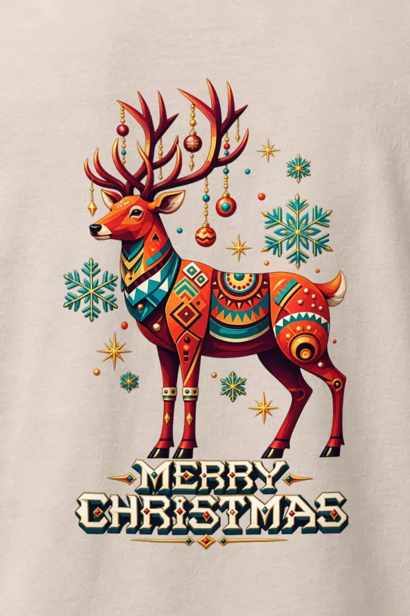 "Folk Festive Reindeer" Heavyweight Unisex Crewneck T-shirt