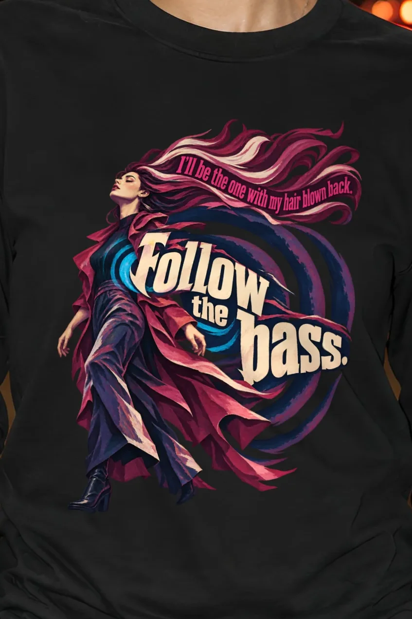 "Follow the Bass" Unisex Longsleeve T-shirt - the graphic up close