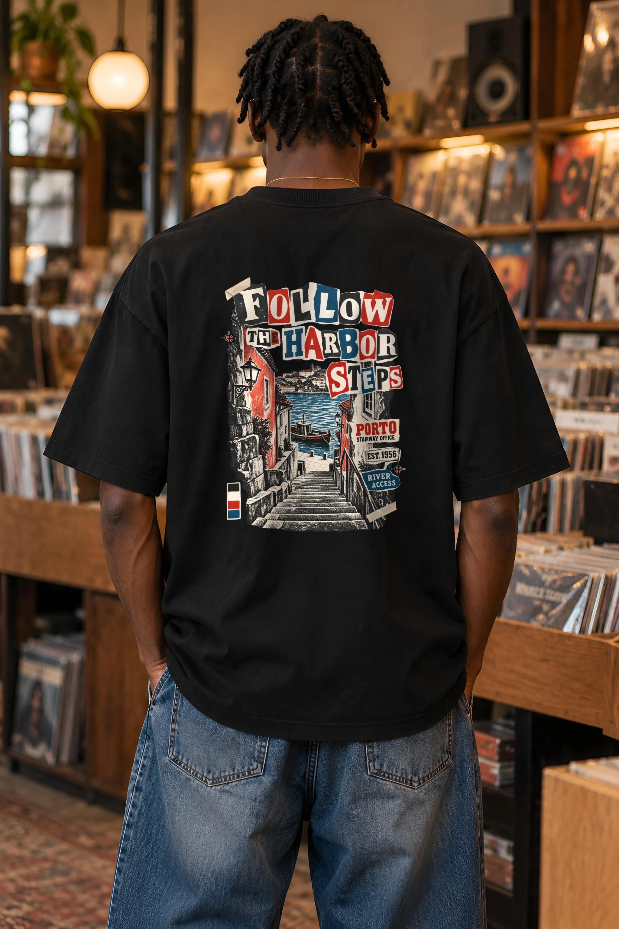 "Follow the Harbor Steps" Unisex Oversized Heavyweight Crewneck T-Shirt